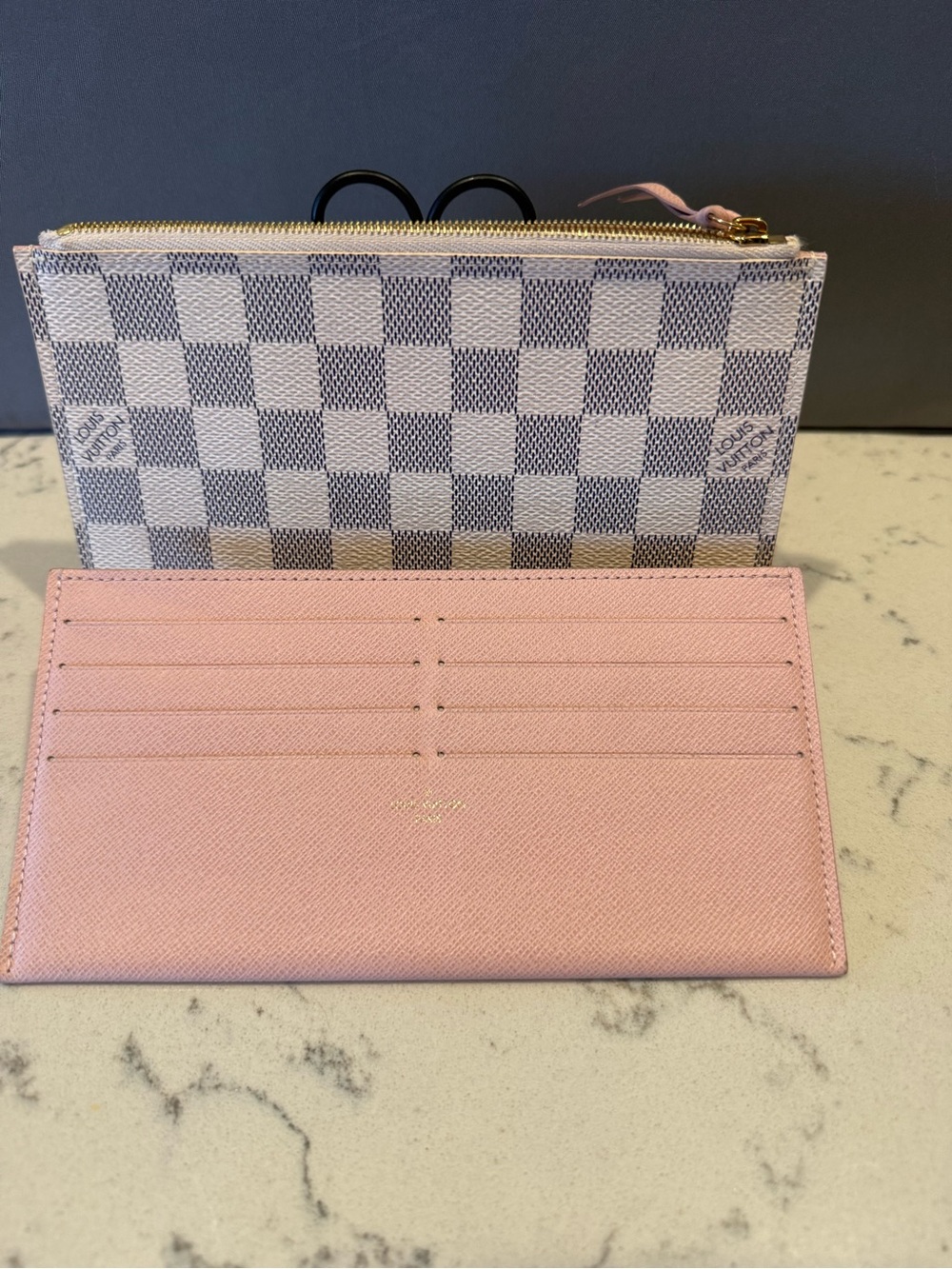 Louis Vuitton Pink Card Holder with Damier Azur Zip Pouch